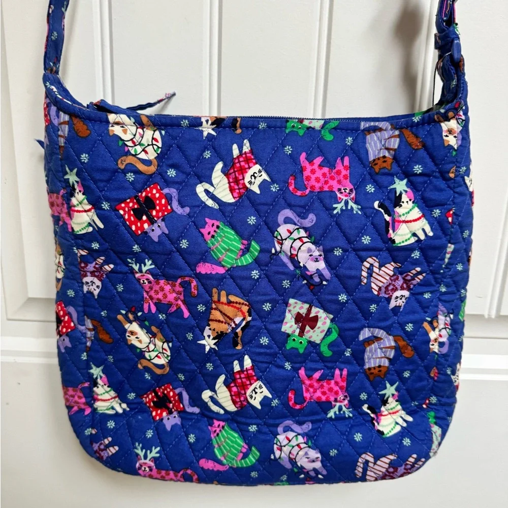NWT Vera Bradley Blue Catnip Christmas XL Crossbody Bag. 11” by 11” by 3” - Picture 3 of 11